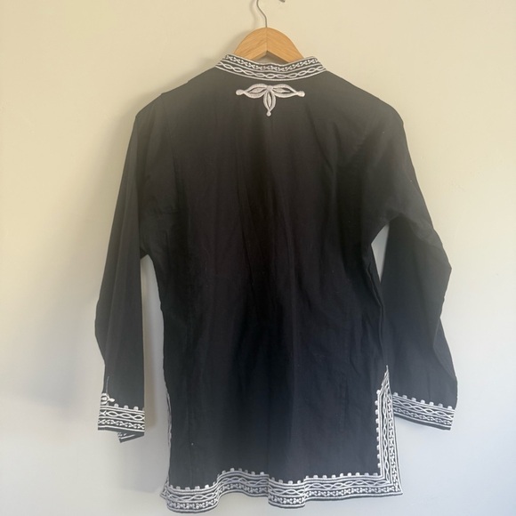 J. Crew embroidered cotton/linen blend tunic in navy blue Size: M - Picture 2 of 3